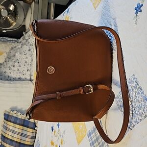 Ann Klein Cognac Brown Leather Crossbody Bag